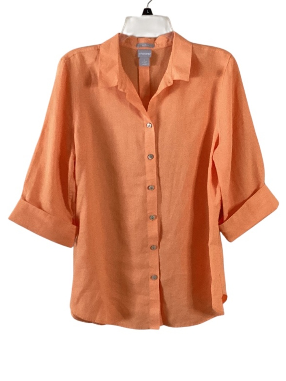 Chico’s No Iron Linen Button Down Blouse Apricot Orange Medium 8